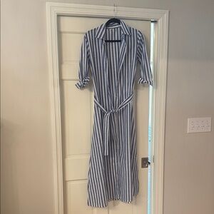 Blue and White Striped Shirt Dress